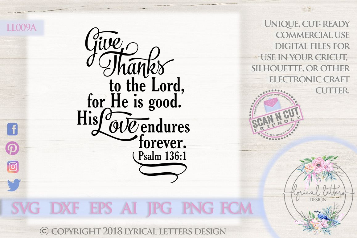 Give Thanks To the Lord Psalm 136 SVG DXF LL009A example image 1