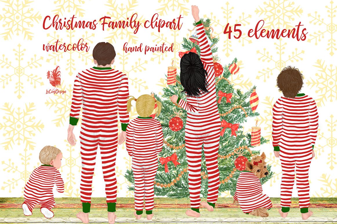 Christmas family clipart, Matching pajamas, Christmas Tree example image 1