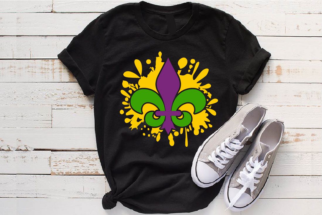 Fleur de Lis Mask Mardi ink Splash Gras SVG Tuesday 1262s example image 1