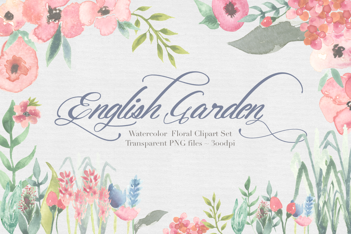 English Garden Watercolor clipart example image 1