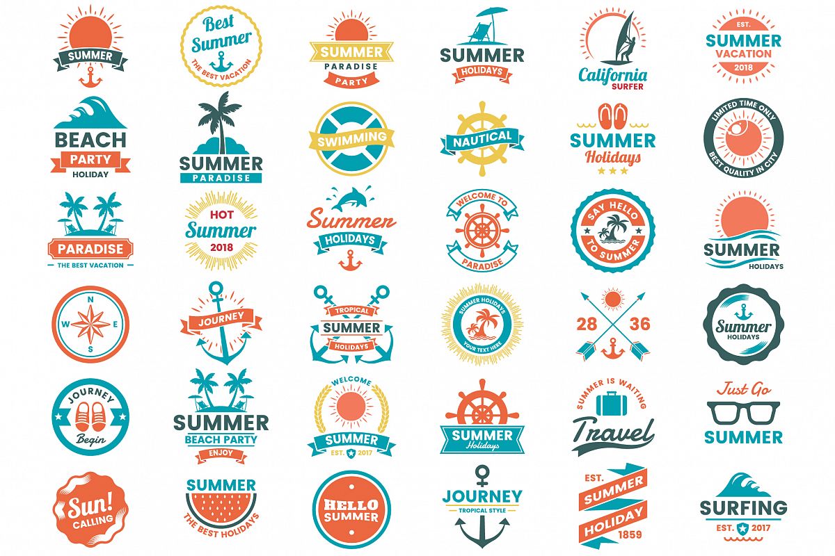 Summer Badge & Objects Vector Set example image 1