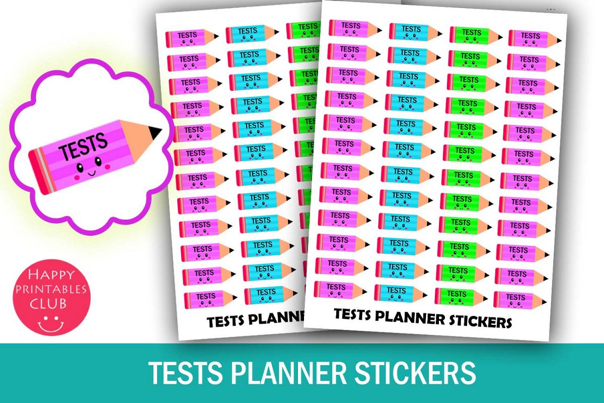 School Tests Planner Stickers- Cute Kawaii Tests Stickers example image 1