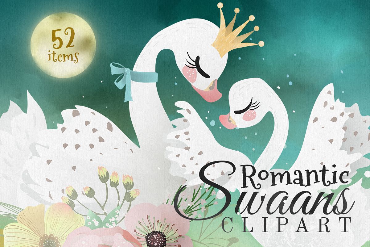 Romantic Swans Clipart example image 1