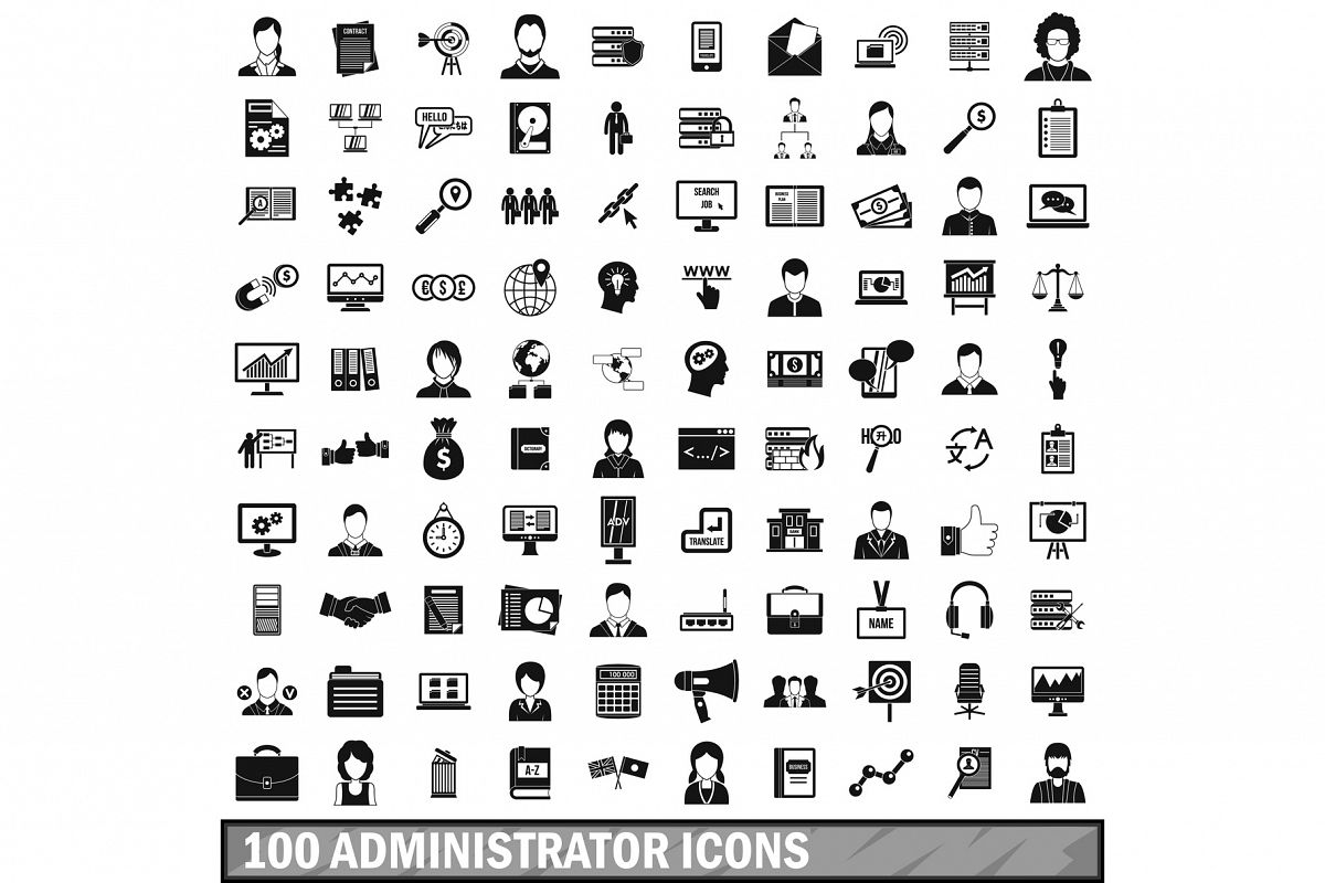 100 administrator icons set, simple style example image 1