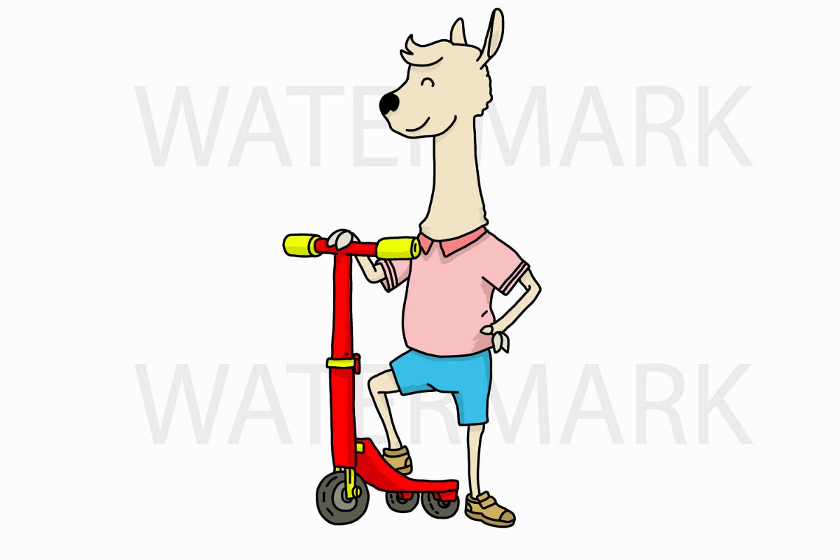 Llama playing scooter - SVG/JPG/PNG - Hand Drawing example image 1