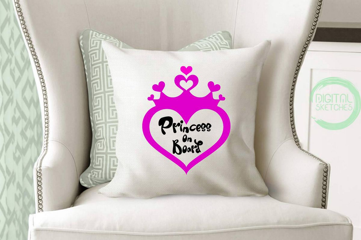 Princess On Board Heart Cut File Vector Graphics example image 1