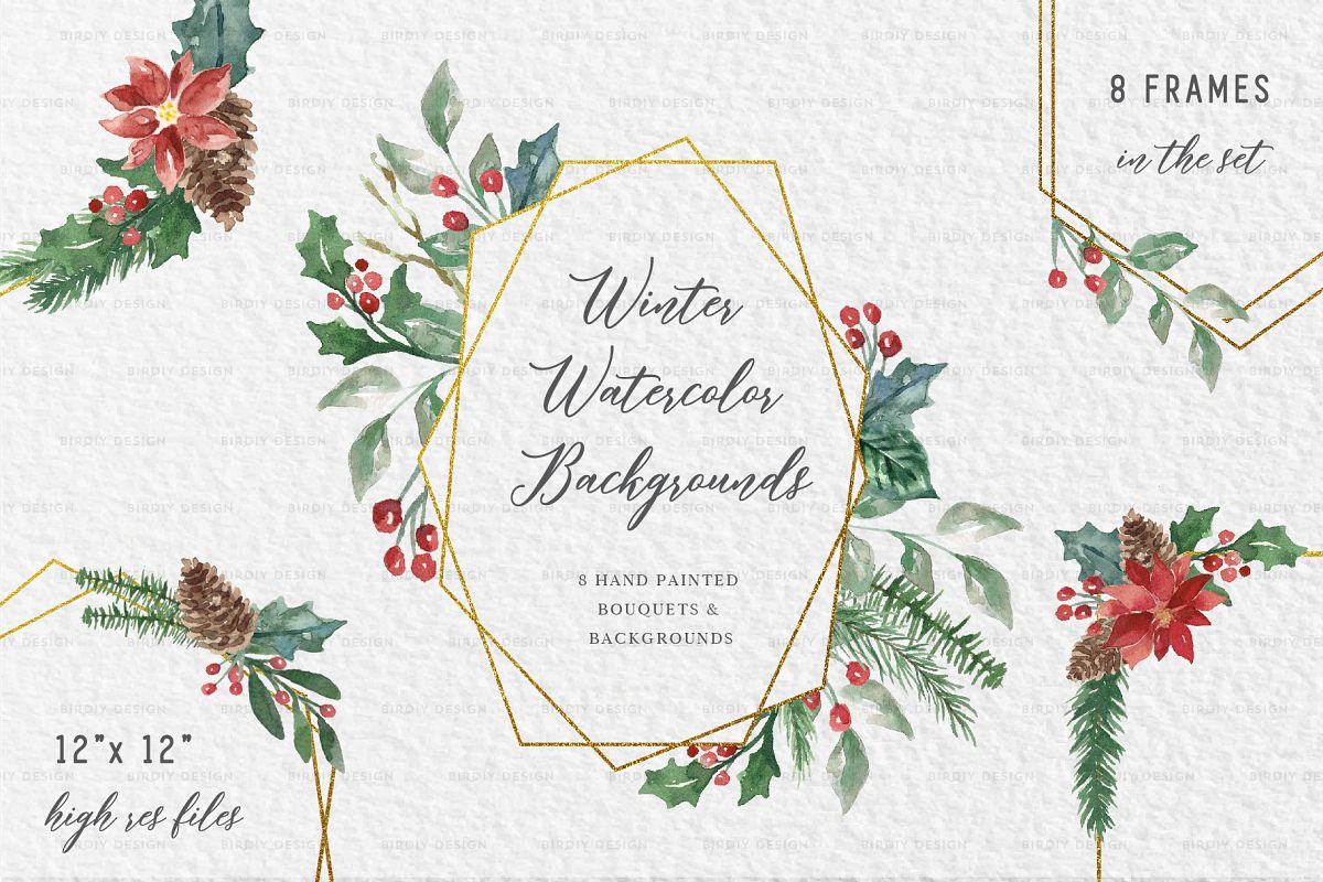 Winter Watercolor Frame Backgrounds example image 1