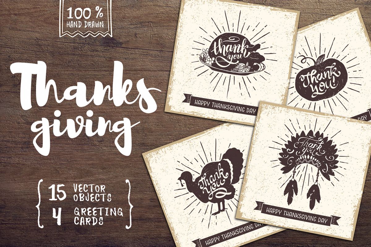 15 Hand Drawn Objects + 4 Cards example image 1