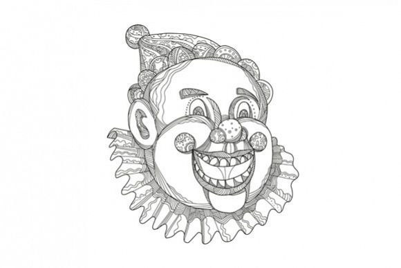 Vintage Circus Clown Head Doodle example image 1