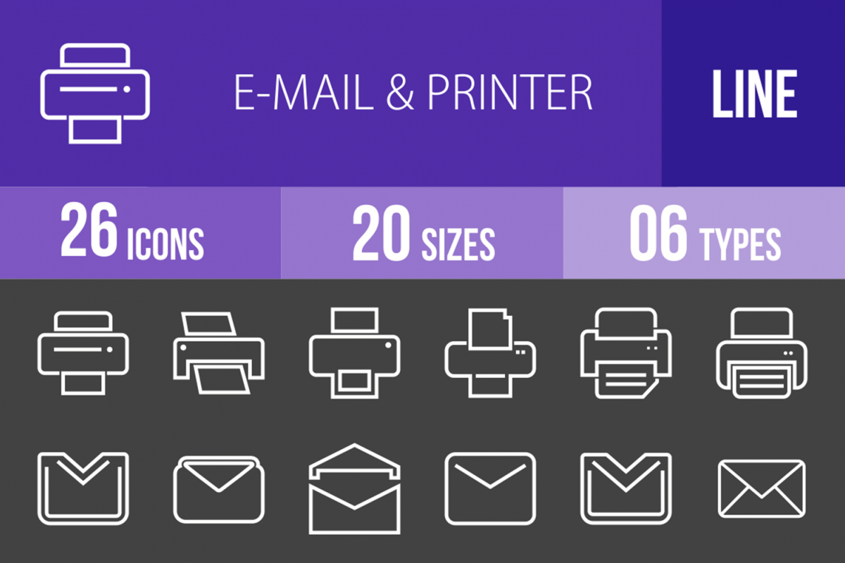 26 Email & Printer Line Inverted Icons example image 1