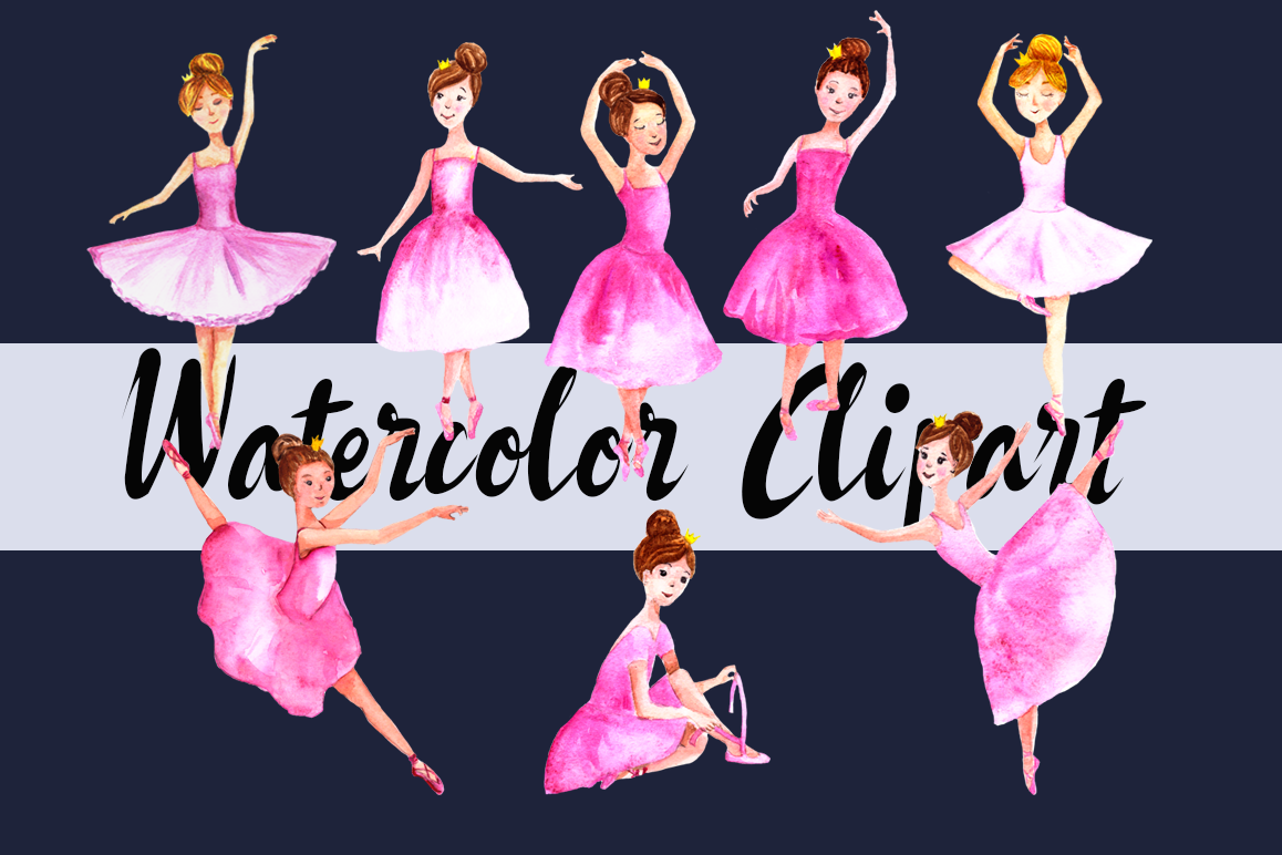 Watercolor Ballerinas Clip Art Set example image 1