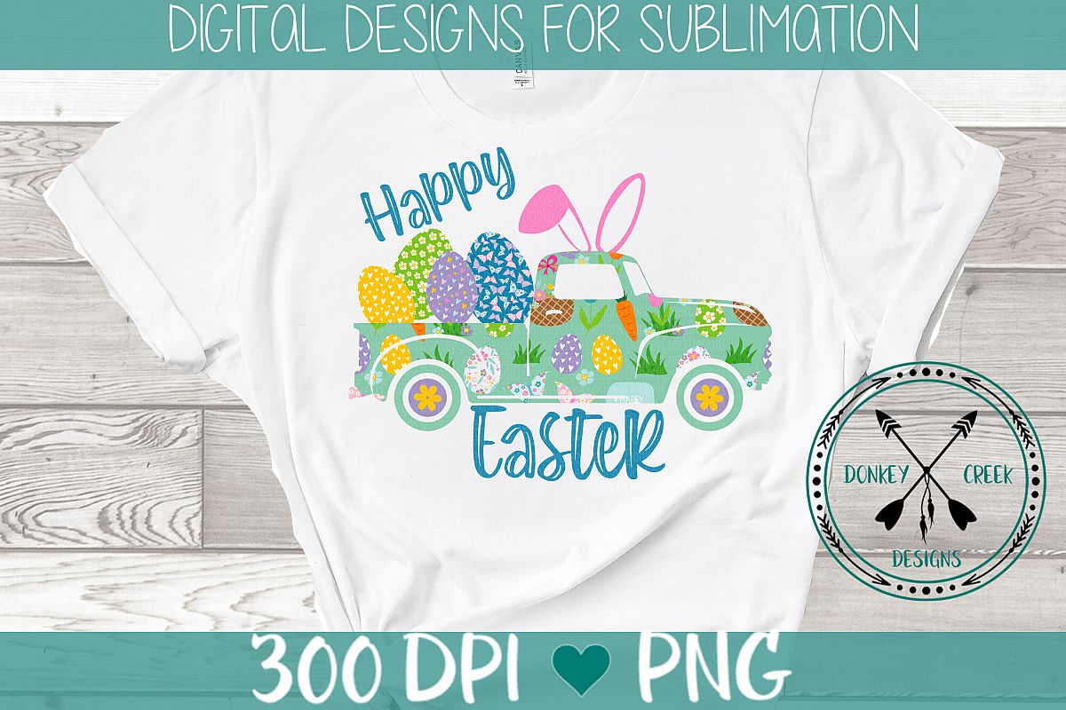 Happy Easter Vintage Truck sublimation design example image 1