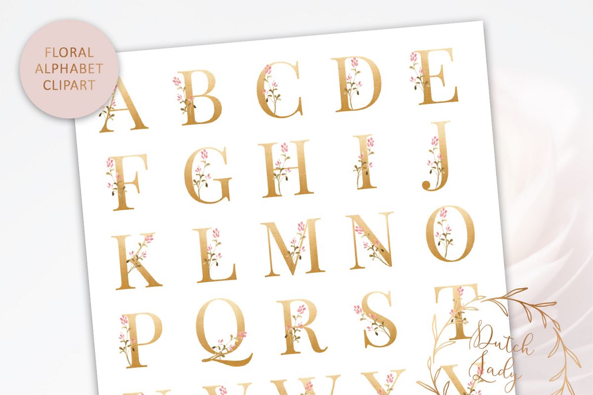 Floral Alphabet & Number Clipart Set #1 example image 1