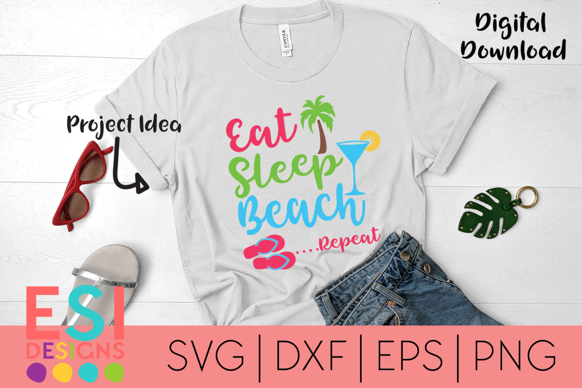 Beach SVG | Eat, Sleep, Beach, Repeat| SVG, DXF, EPS & PNG example image 1