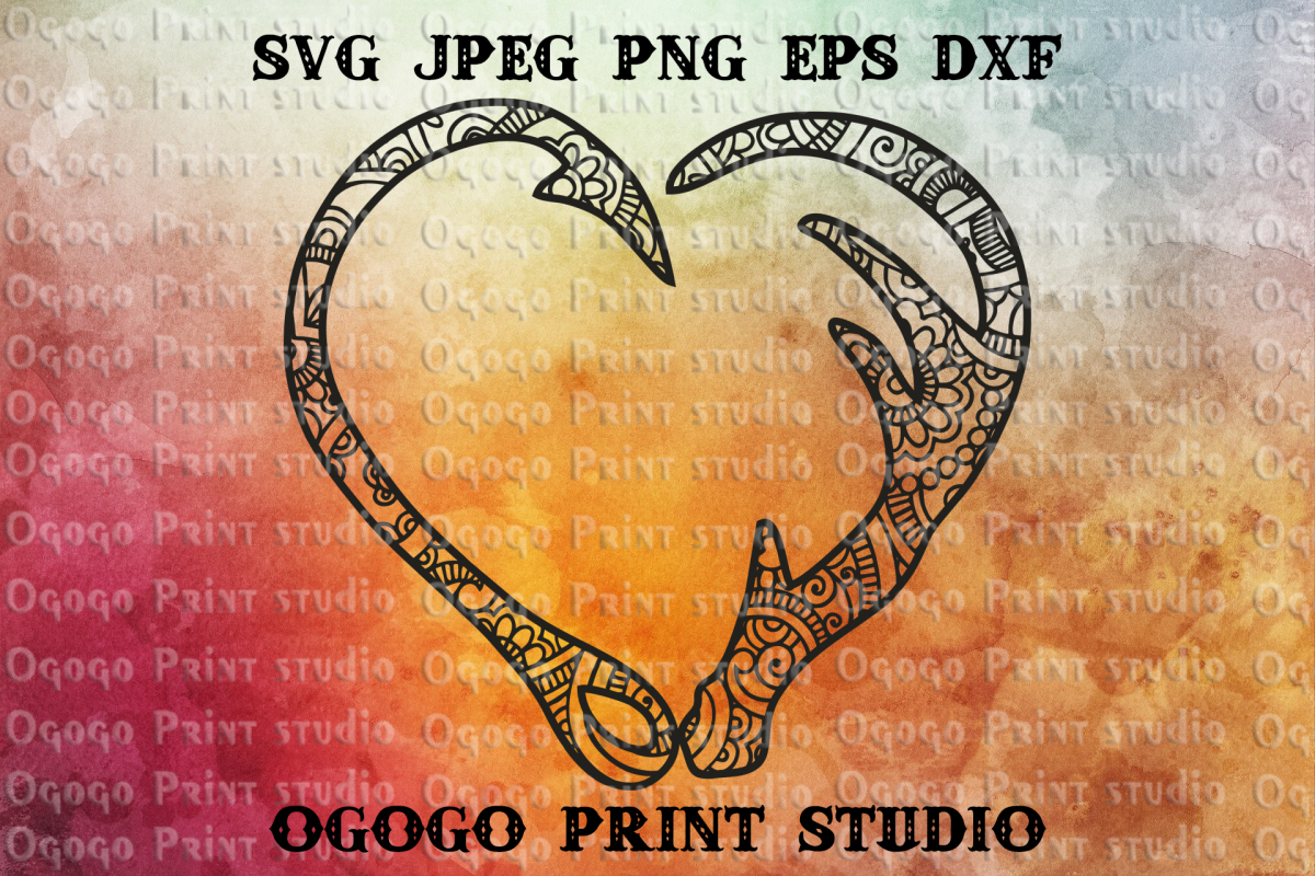Hunting SVG, Zentangle SVG, Heart SVG, Fishing svg, Mandala example image 1