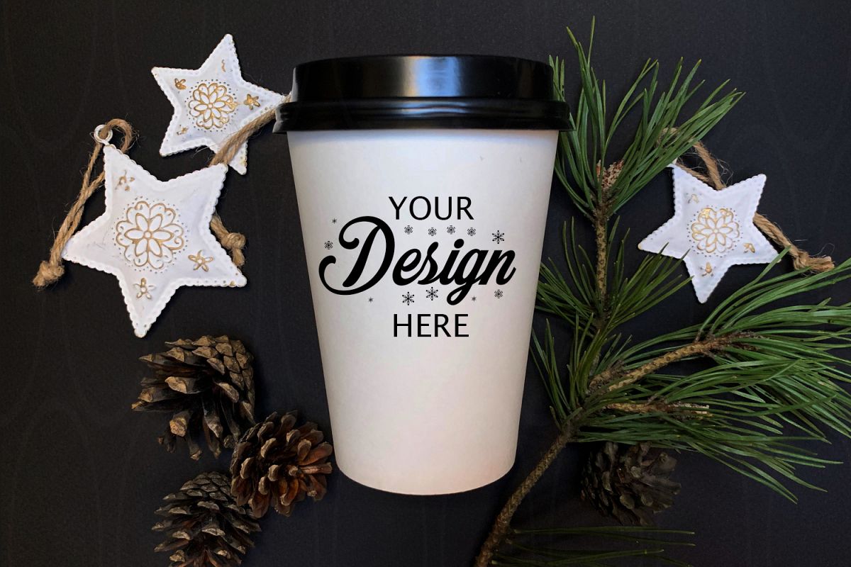 Winter Styled Photography White coffee glass mock up stars example image 1