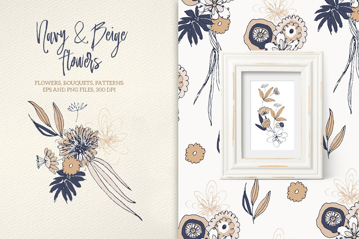 Navy and Beige Flowers example image 1