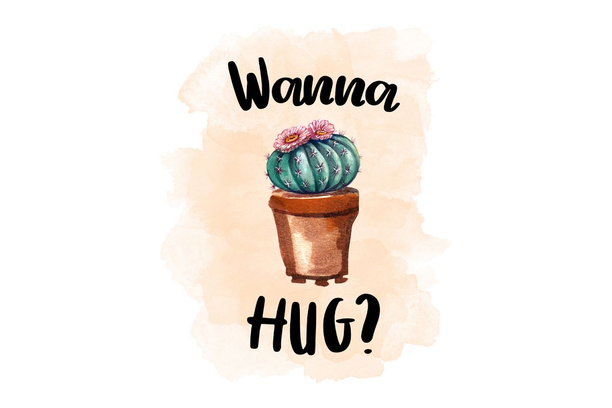 Wanna Hug?, Watercolor Cactus Clipart example image 1