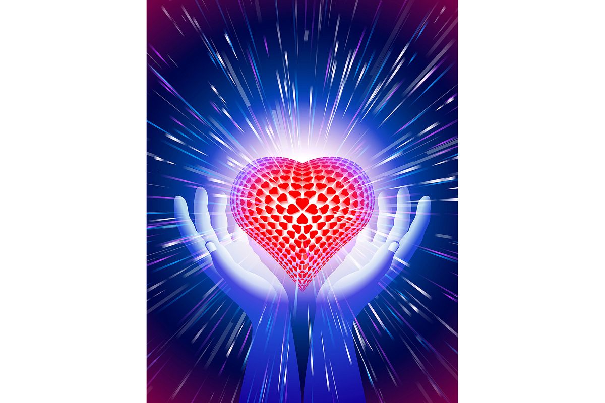 Vector Hand Heart Light Beam Magic Power Love Background Blue example image 1