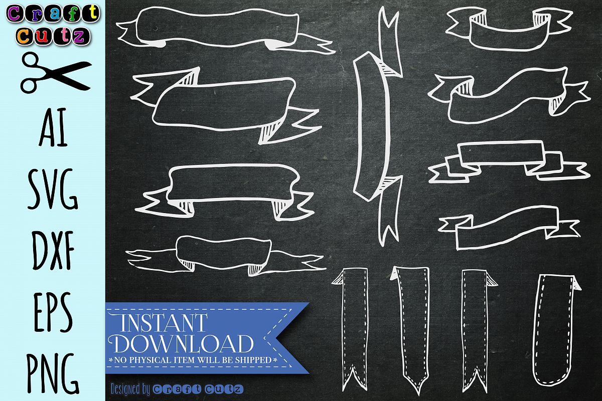 Hand Drawn Banners, Chalkboard Banners, DIY Announcement, AI, SVG, DXF