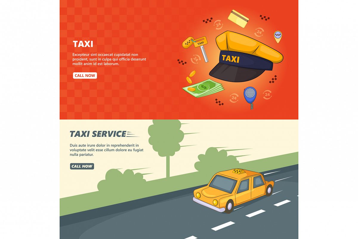 Taxi service banner set template, cartoon style example image 1
