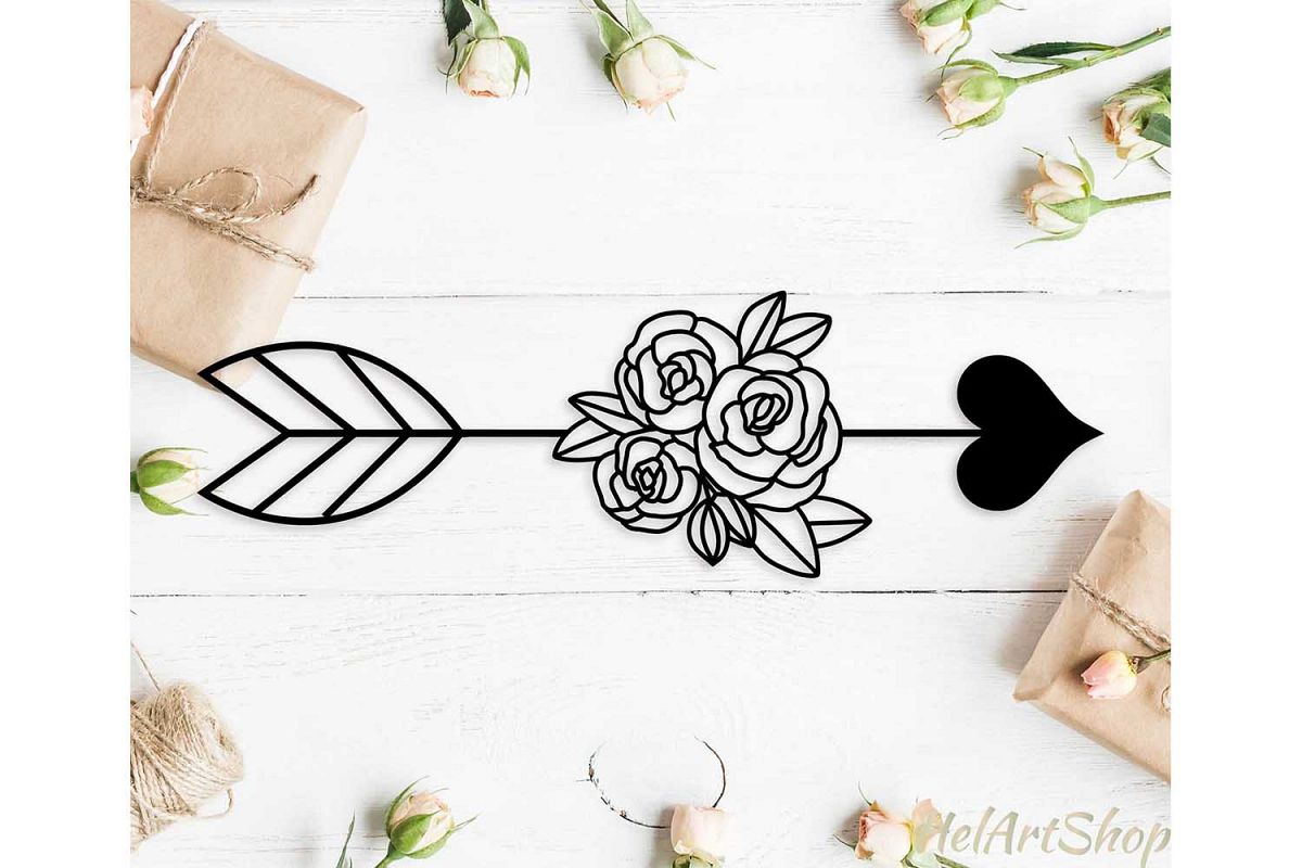 Floral Heart Arrow svg cutting file example image 1