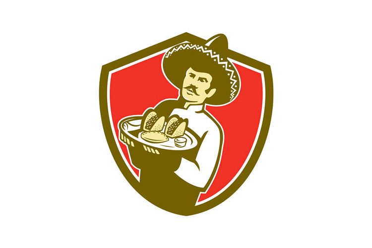 Mexican Chef Cook Serving Taco Plate Shield example image 1