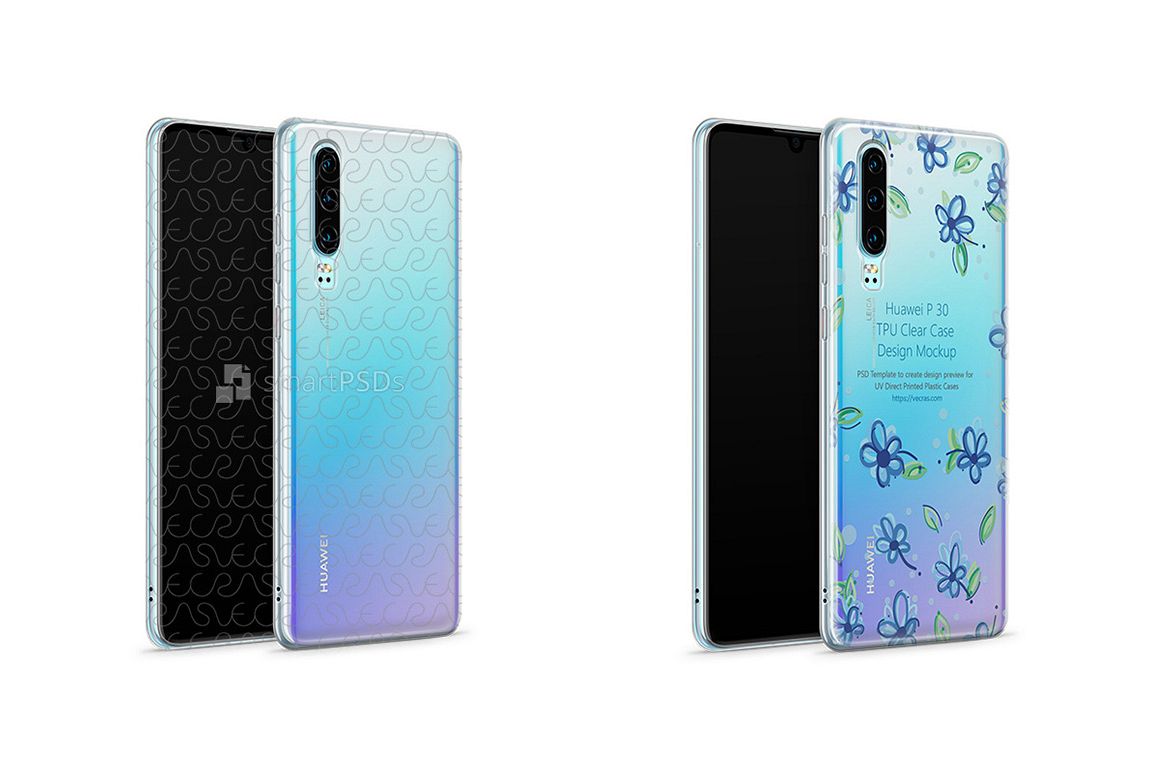 Huawei P30 UV TPU Clear Case Mockup 2019 Front-Back Angled example image 1