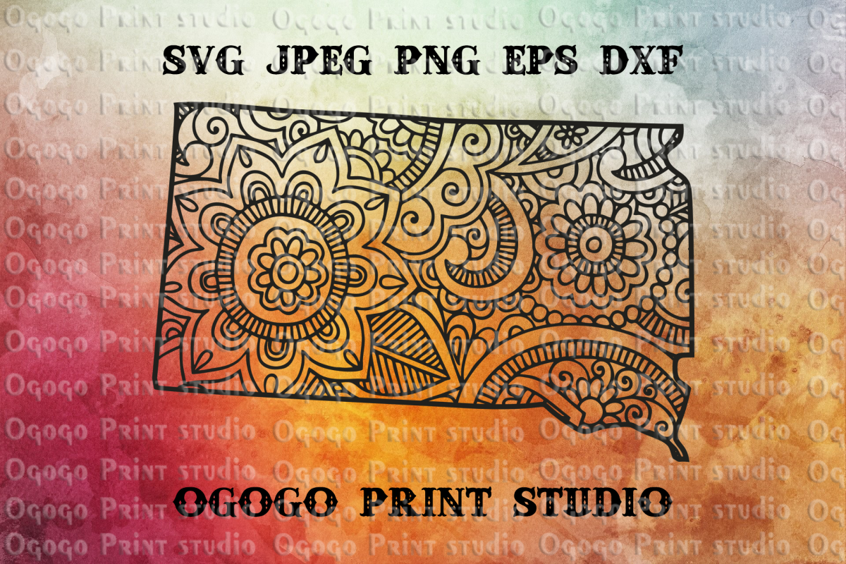 South Dakota SVG, Map Svg, Zentangle SVG, Travel example image 1