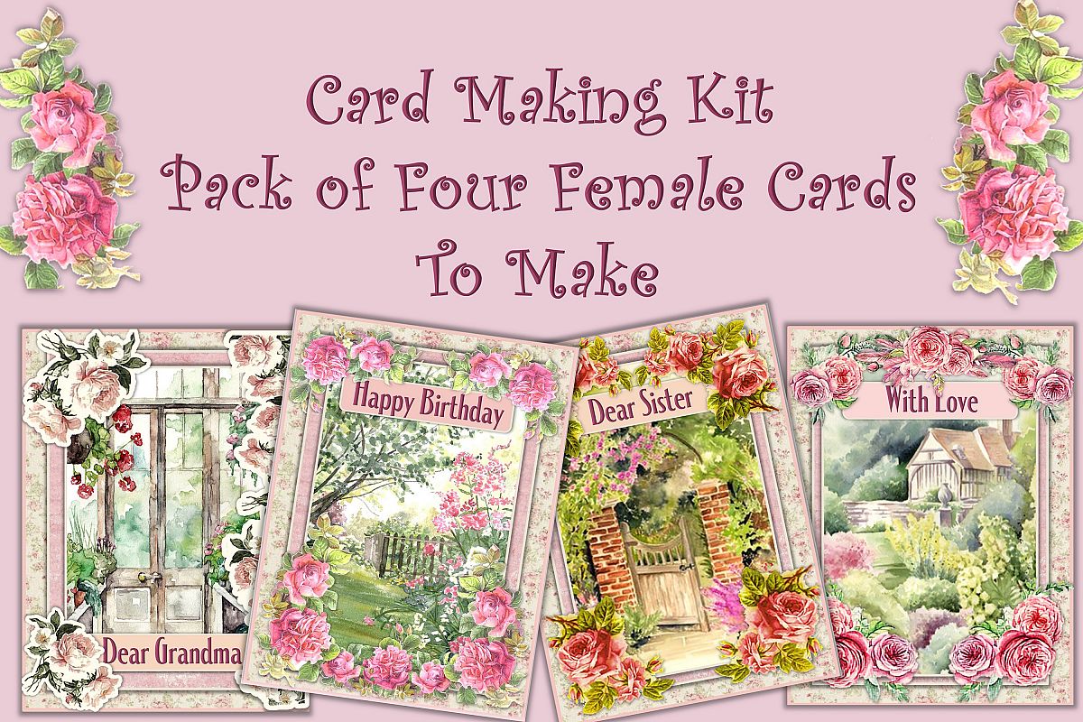 Card Making Kit Set of 4 Watercolour Garden JPEG, PDF & PNG example image 1