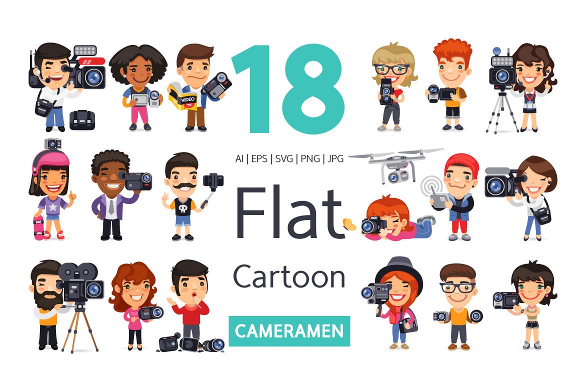 Cameramen Flat Cartoon Characters example image 1
