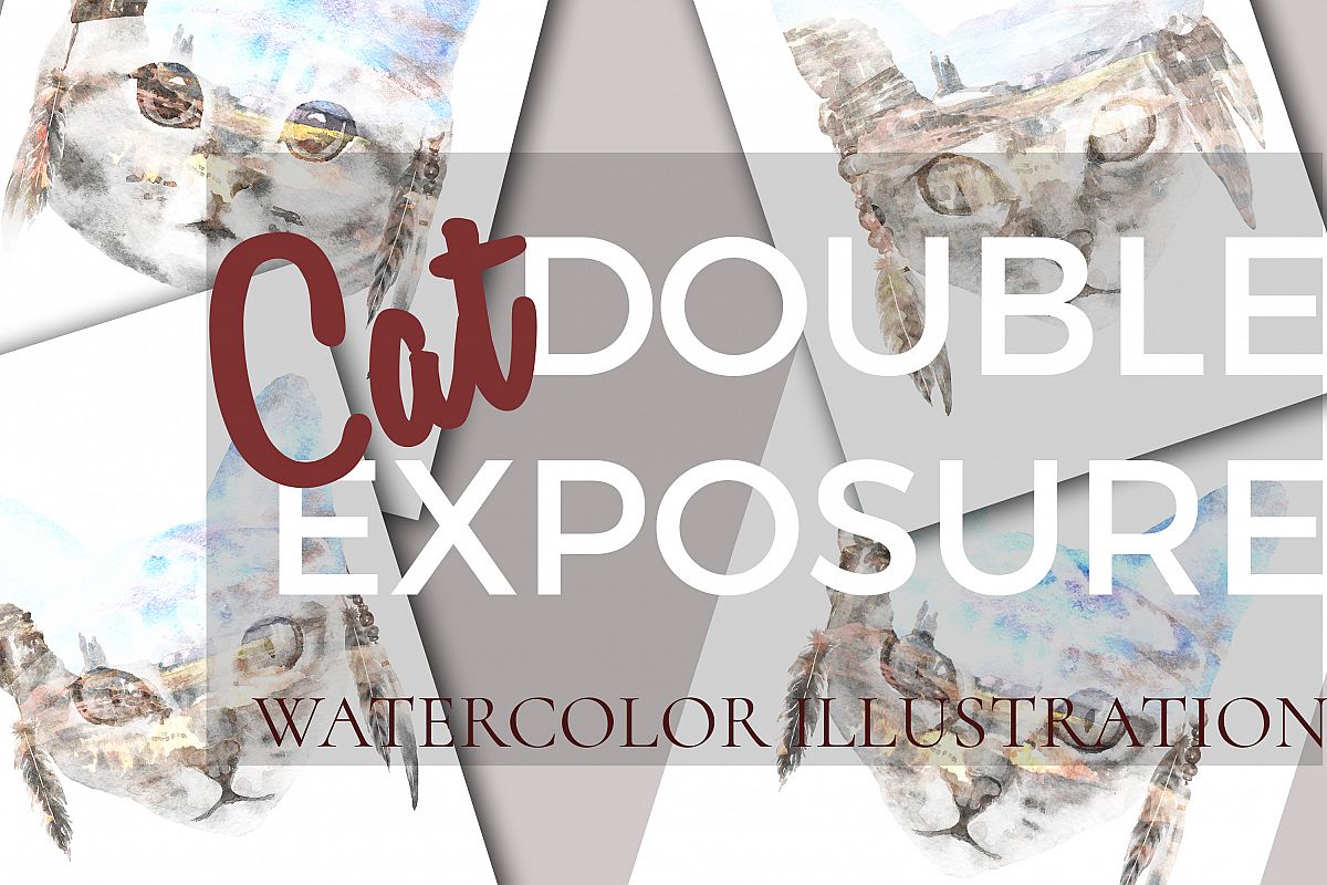 Cat double exposure illustration example image 1