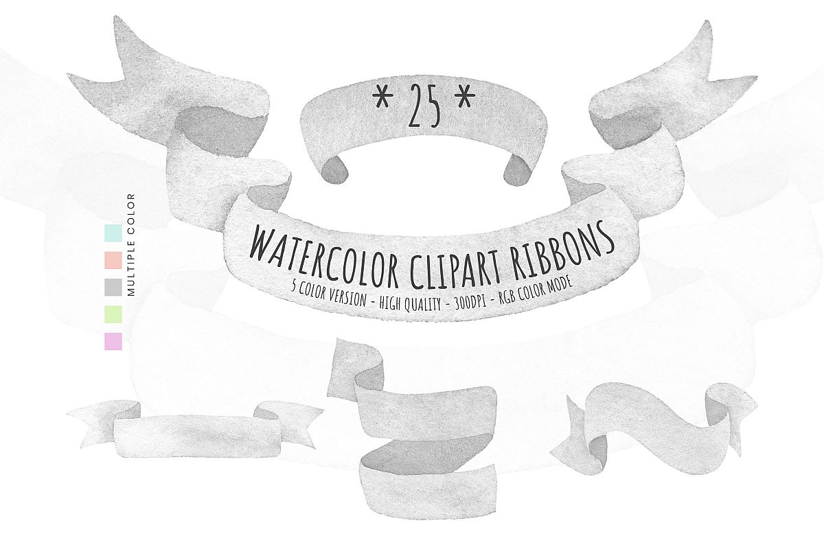 Watercolor Ribbon Clip Art example image 1