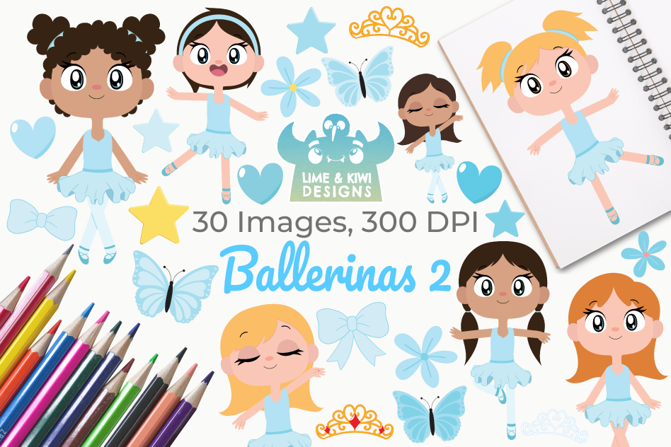 Ballerinas 2 Clipart, Instant Download Vector Art example image 1