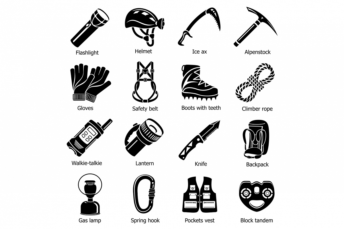 Speleology equipment icons set, simple style example image 1