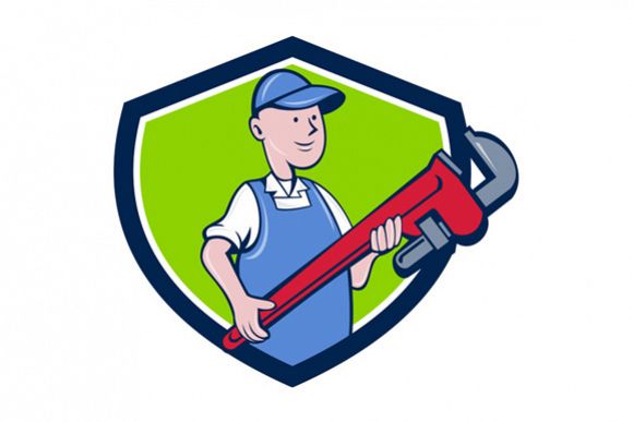 Mechanic Cradling Pipe Wrench Crest Cartoon example image 1