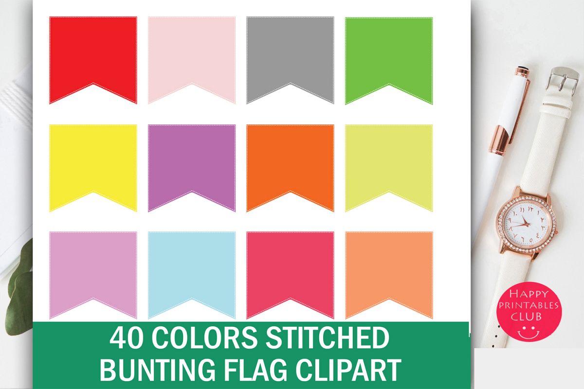 40 Colors Stitched Bunting Flag Clipart example image 1