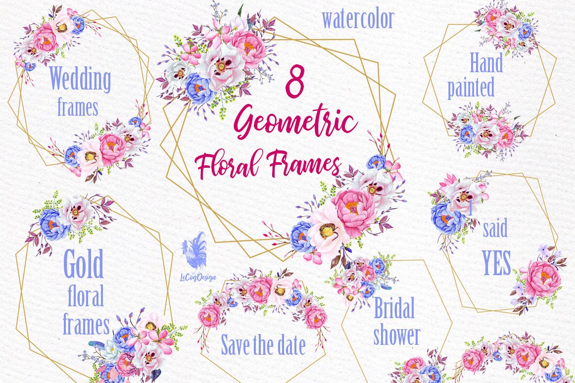 Geometric Frames clipart, FLORAL FRAMES, Wedding Frames example image 1