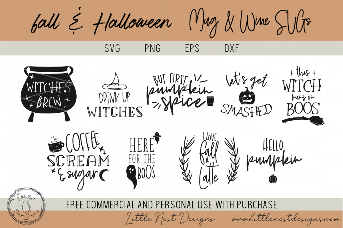 Download Fall and Halloween Mug and Wine SVG Bundle