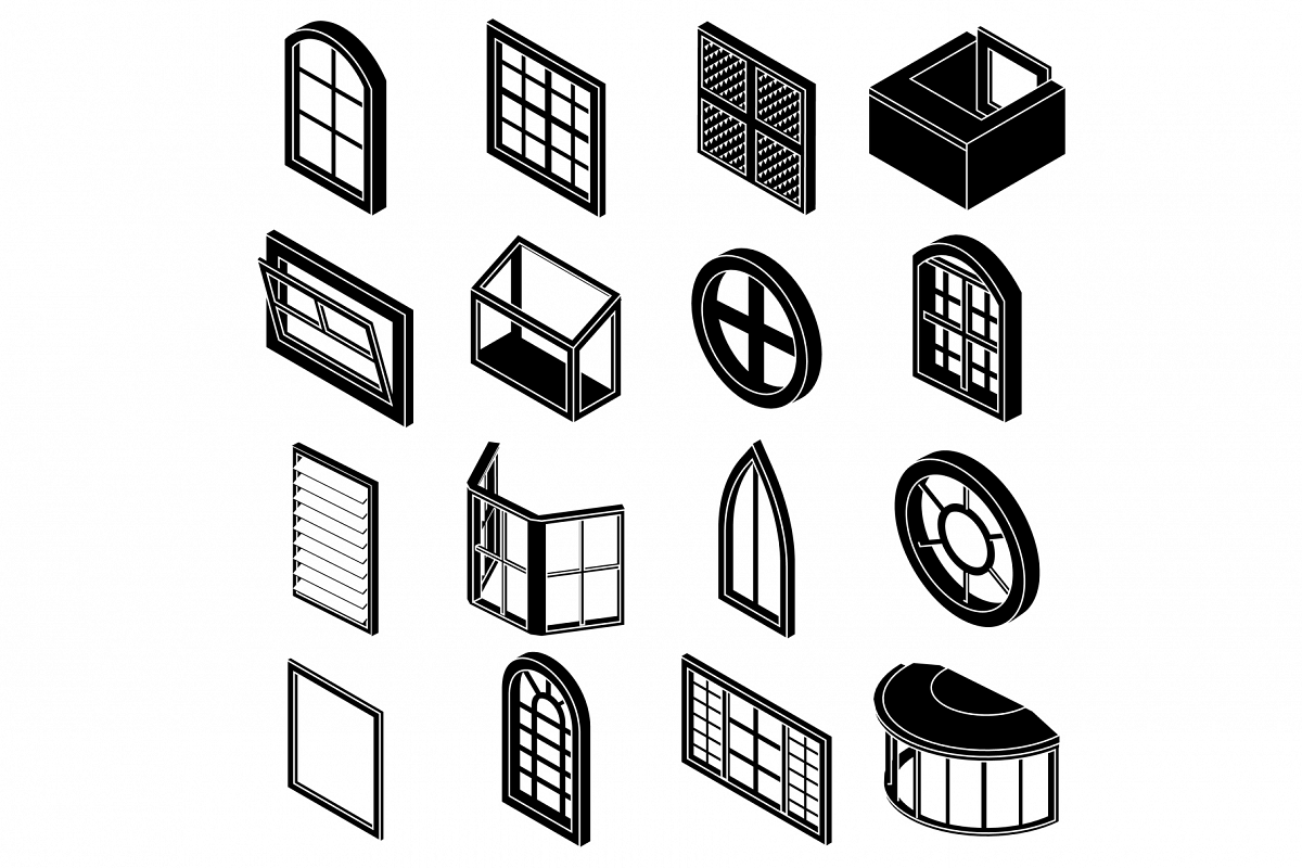 Window forms icons set, simple style example image 1