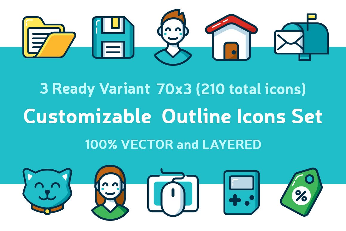 Customizable Outline Icons Set example image 1