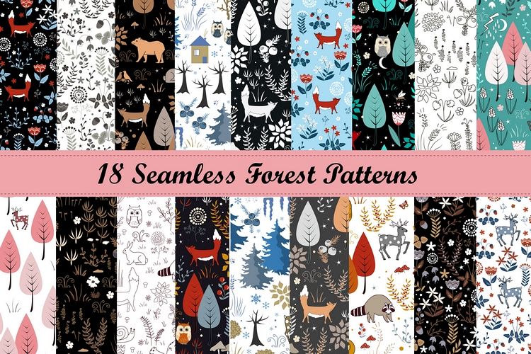 Forest bundle. 18 Seamless Patterns example image 1