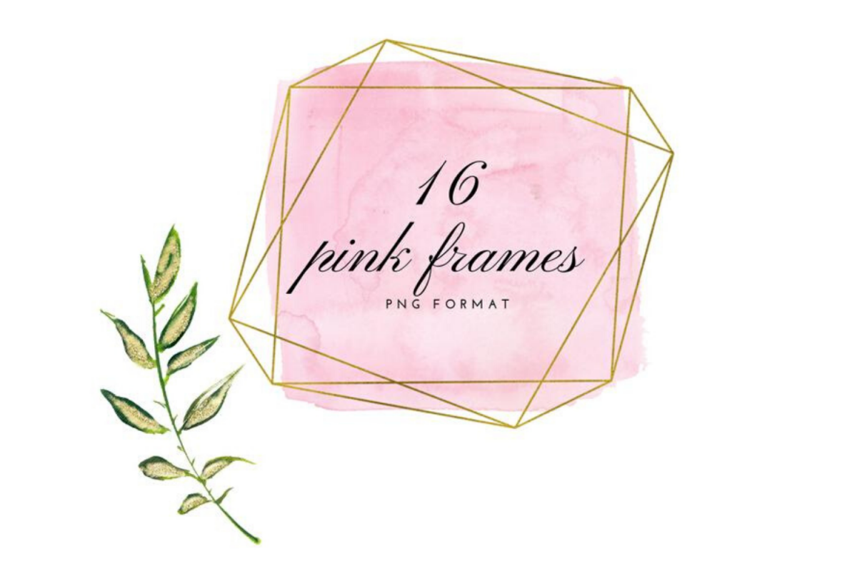 Pink and gold frames clip art, Watercolor design elements example image 1
