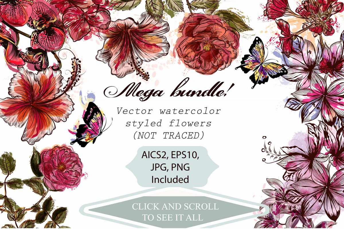 Download Mega flowers vector pack (96300) | Decorations | Design ...