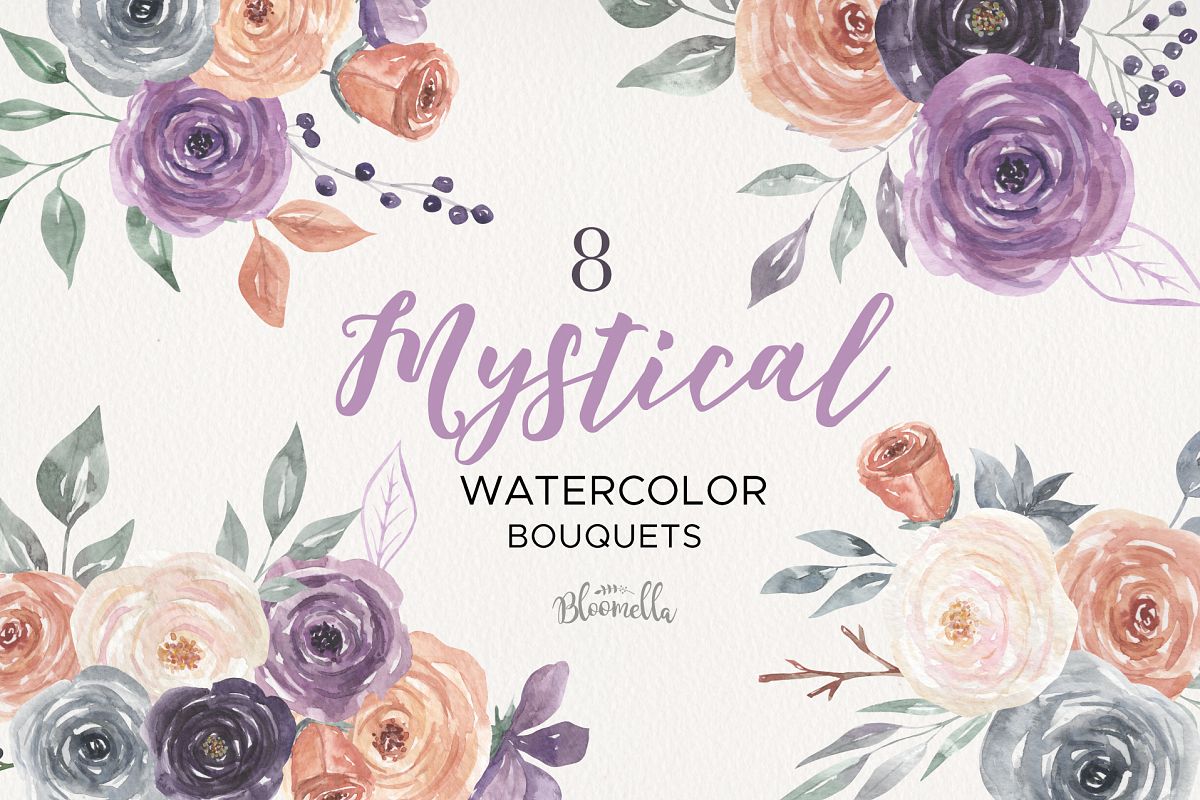 Mystical Watercolor 8 Clipart Bouquets Flowers Berries example image 1