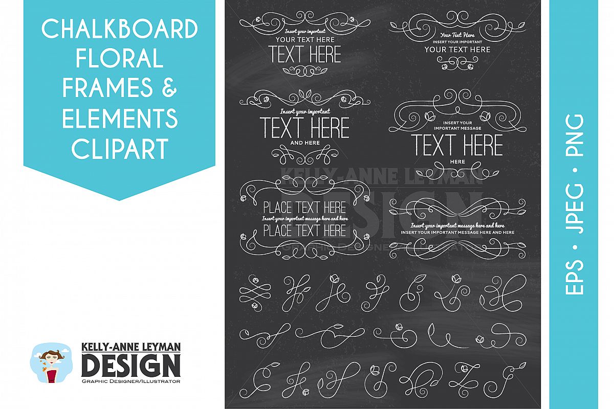 Chalkboard Floral Digital Frame Clipart, Label clipart example image 1