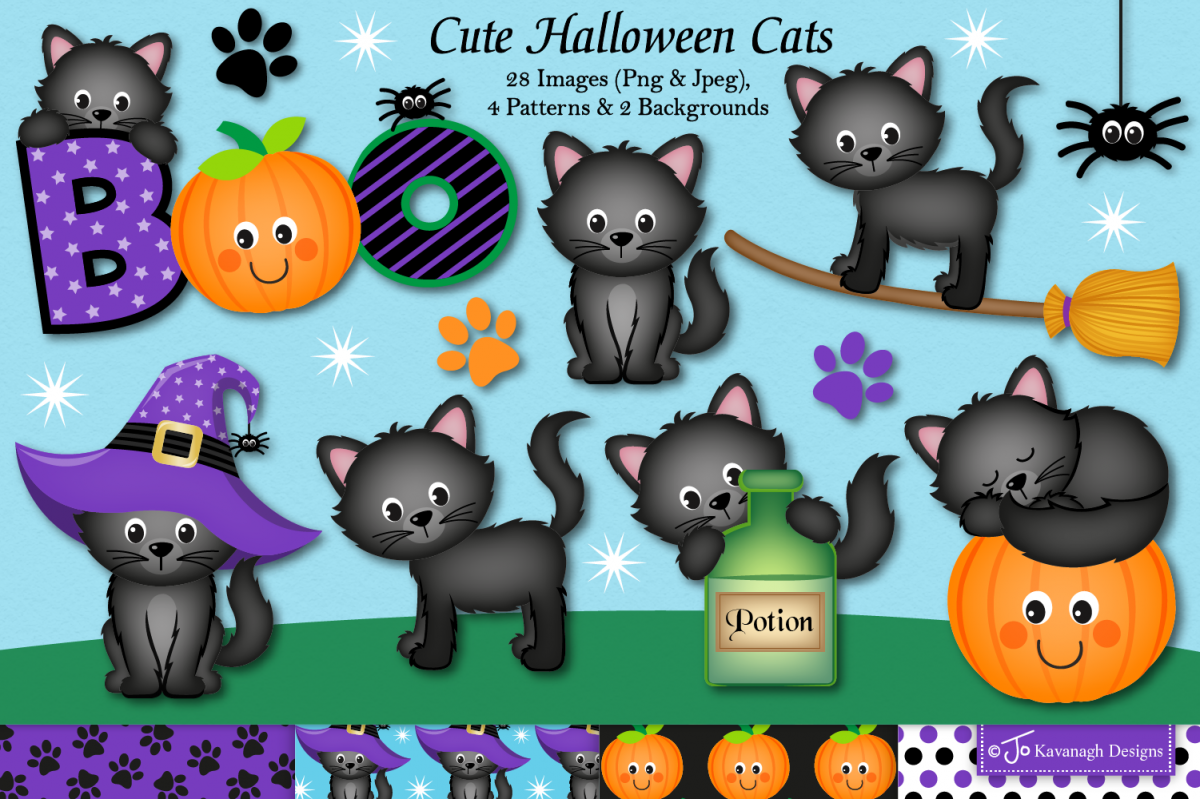 Halloween clipart,Halloween cat graphics & illustrations-C39 example image 1