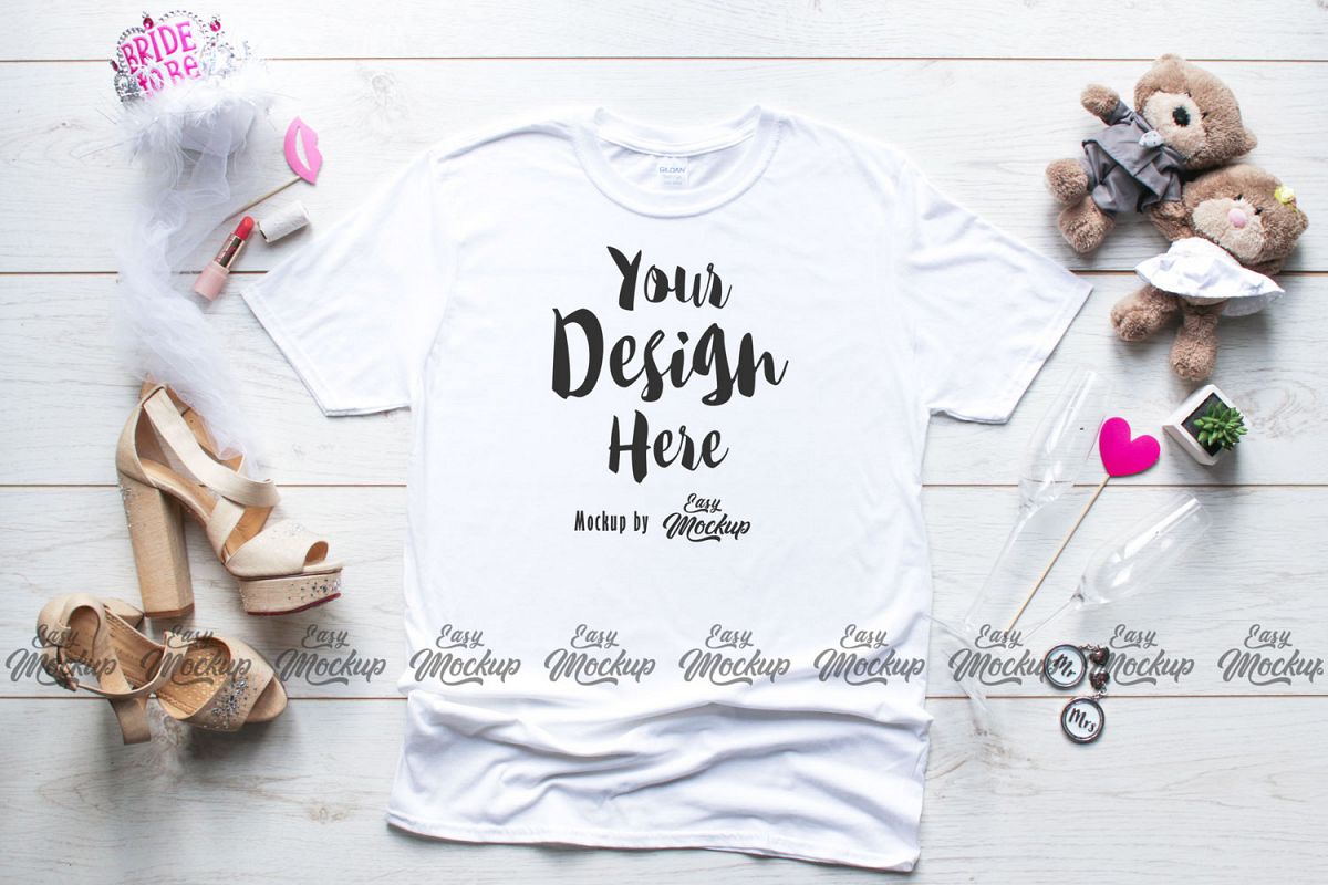 White Wedding Gildan 64000 T Shirt Mockup example image 1
