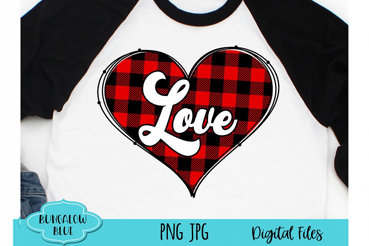 Retro Love Buffalo Plaid Valentine Heart Digital Download example image 1