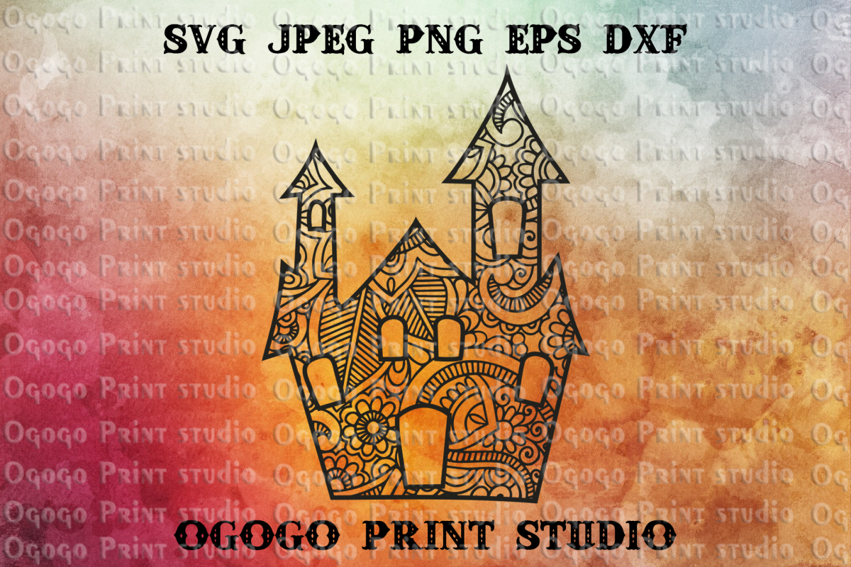 Mandala style Haunted House svg, Halloween svg, Zentangle example image 1